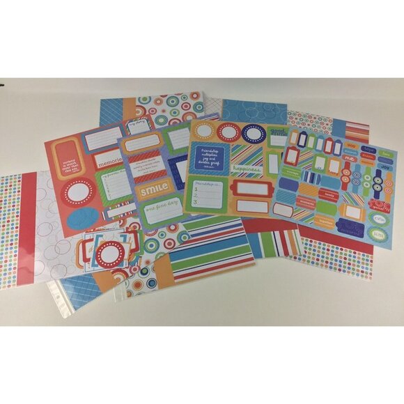 Other - Scrapbook Lot Pages Bright Colors Family Kids Cut Outs 12x12 Paper Makes 16 Page